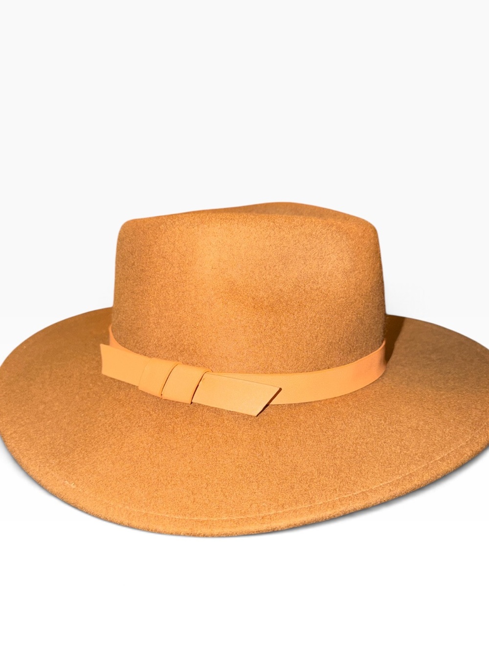 Wide Brim Wool Fedora Hat in Camel